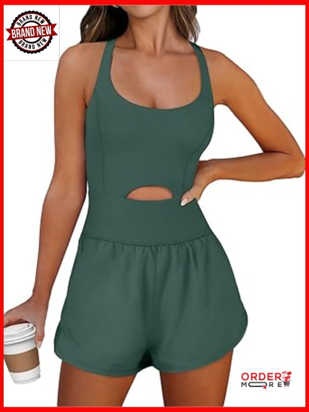 Women's Workout Romper Jumpsuit with Built-in Shorts Sleeveless Square Neck